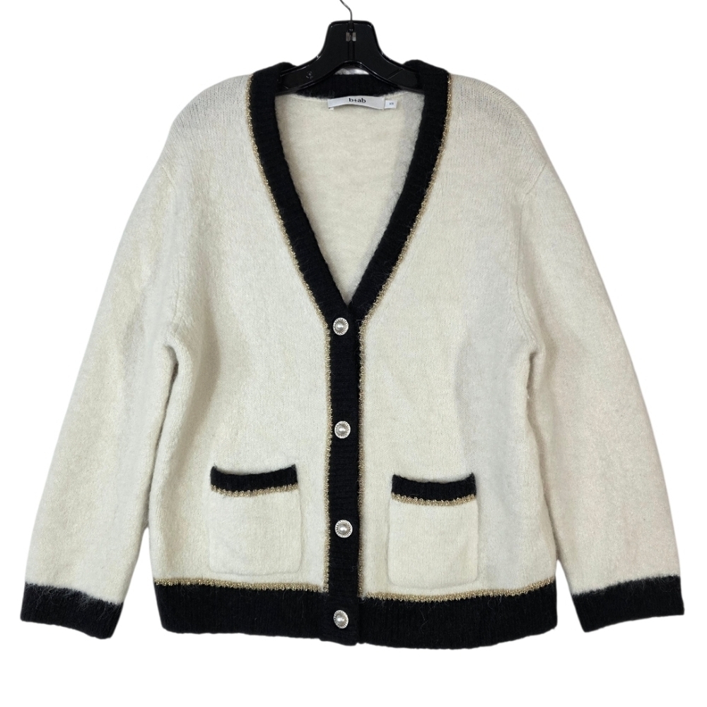 B+AB Alpaca blend knit button down V neck classic Cardigan with metallic fibers